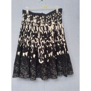 Pleated Midi Skirt - Black & White Print, A-Line, Casual - Size Unknown